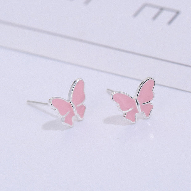 Sterling silver stud earrings literary cute butterfly stud earrings Korean fashion earrings - Jps collections