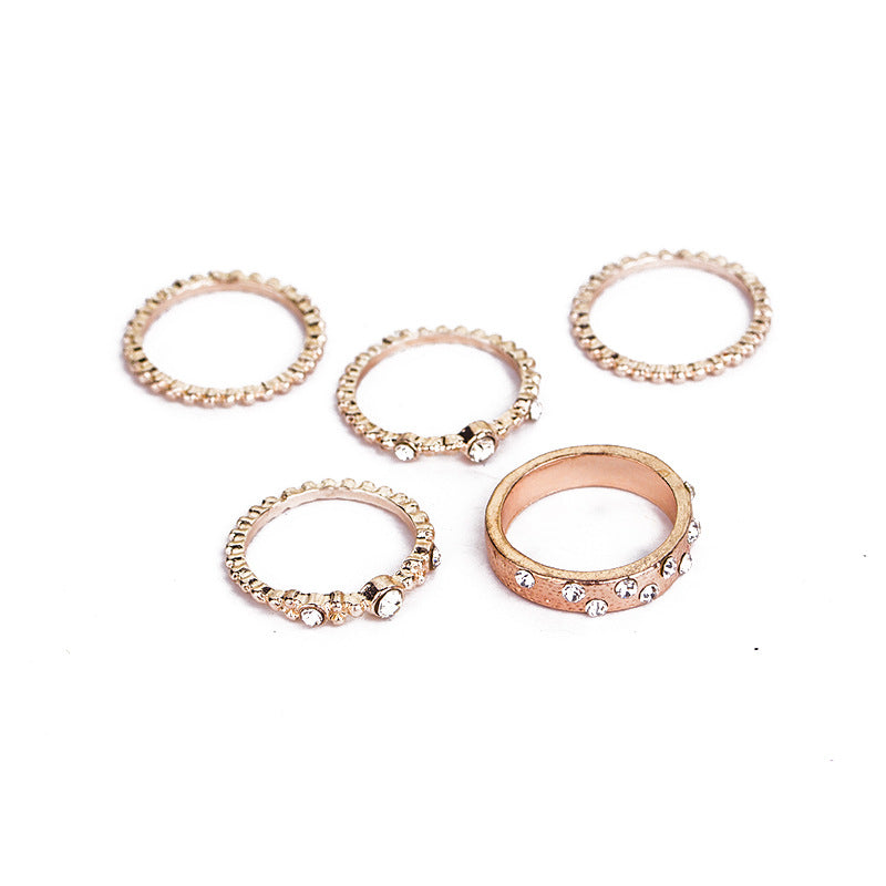 European And American Jewelry Rose Gold Stackable Diamonds Set Of Five Sets Of Rings BohemiaJ - Jps collections