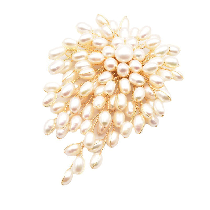 Natural Pearl Brooch Female European And American Retro Pure Hand-woven Pearl Brooch - Jps collections