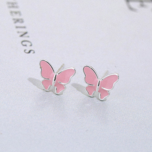 Sterling silver stud earrings literary cute butterfly stud earrings Korean fashion earrings - Jps collections