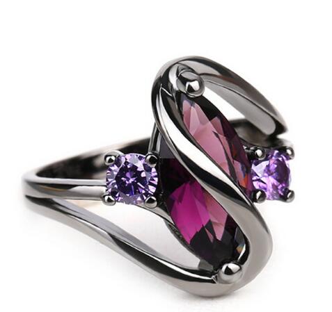 Popular Fashion Luxury Retro Purple Zircon CZ Color Crystal Ring Ladies Engagement Jewelry Stainless Steel Ring - Jps collections