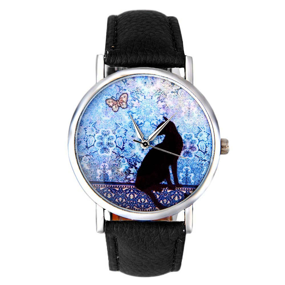 New Cute Small Fresh Cat Pattern Quartz Leather Watch Student Couple Watch - Jps collections