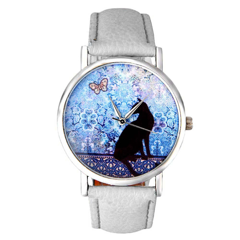 New Cute Small Fresh Cat Pattern Quartz Leather Watch Student Couple Watch - Jps collections