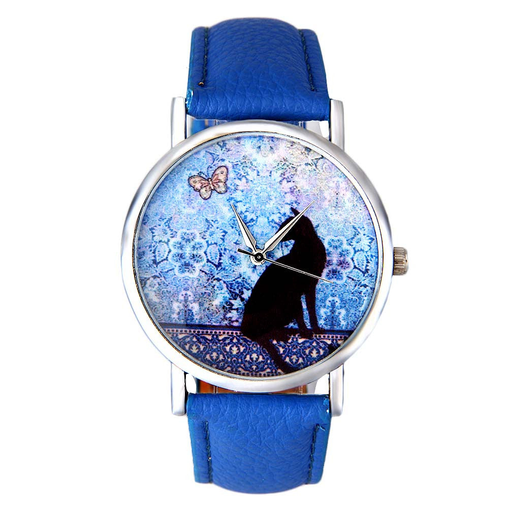 New Cute Small Fresh Cat Pattern Quartz Leather Watch Student Couple Watch - Jps collections