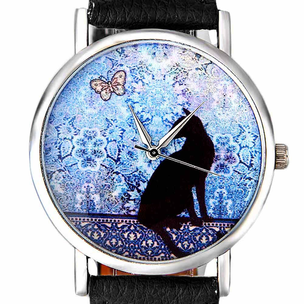 New Cute Small Fresh Cat Pattern Quartz Leather Watch Student Couple Watch - Jps collections