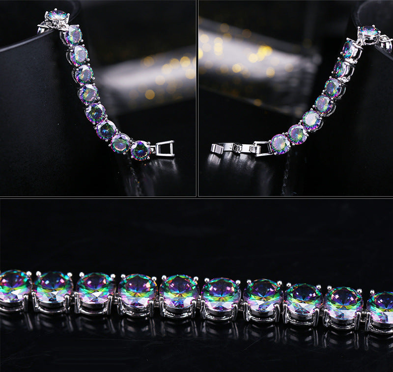 New Products Foreign Trade Jewelry Color Aaa Zircon Bracelet Round Zircon Platinum Plated Women'S Hand Jewelry Spot