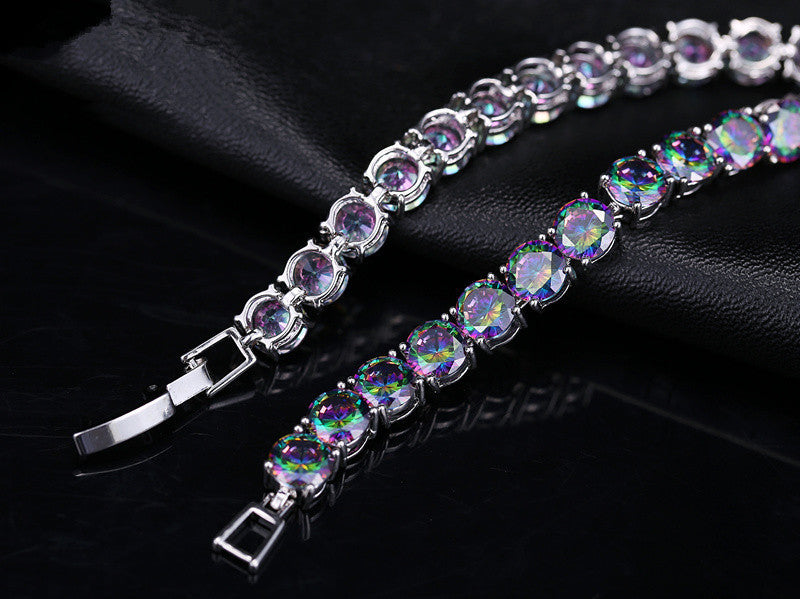 New Products Foreign Trade Jewelry Color Aaa Zircon Bracelet Round Zircon Platinum Plated Women'S Hand Jewelry Spot