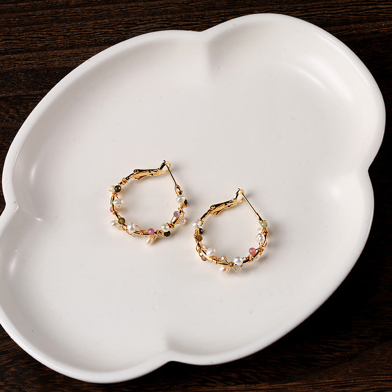 Pearl Winding Small Circle Earrings - Jps collections