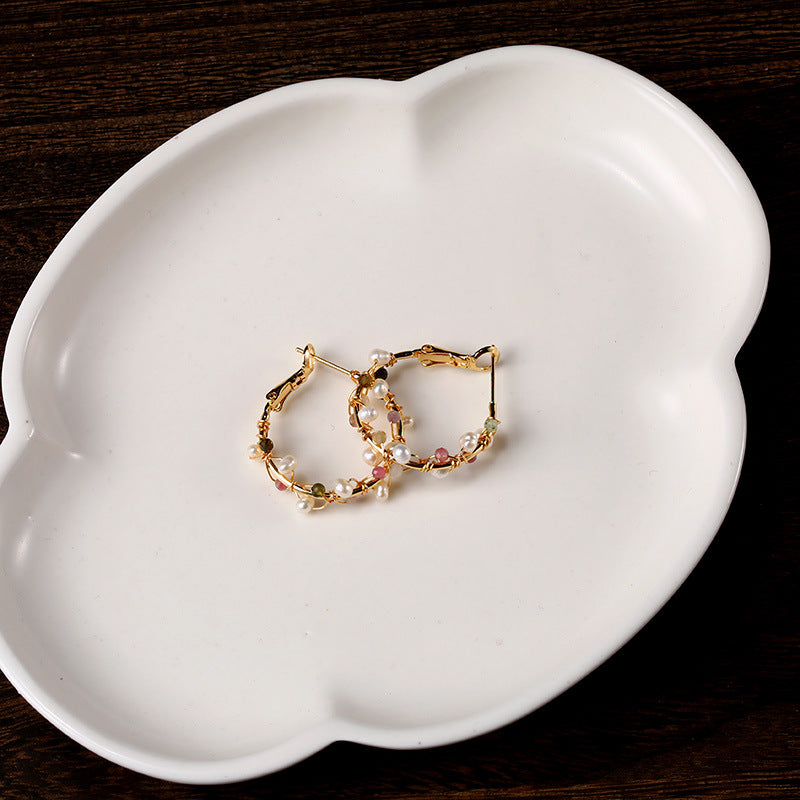 Pearl Winding Small Circle Earrings - Jps collections