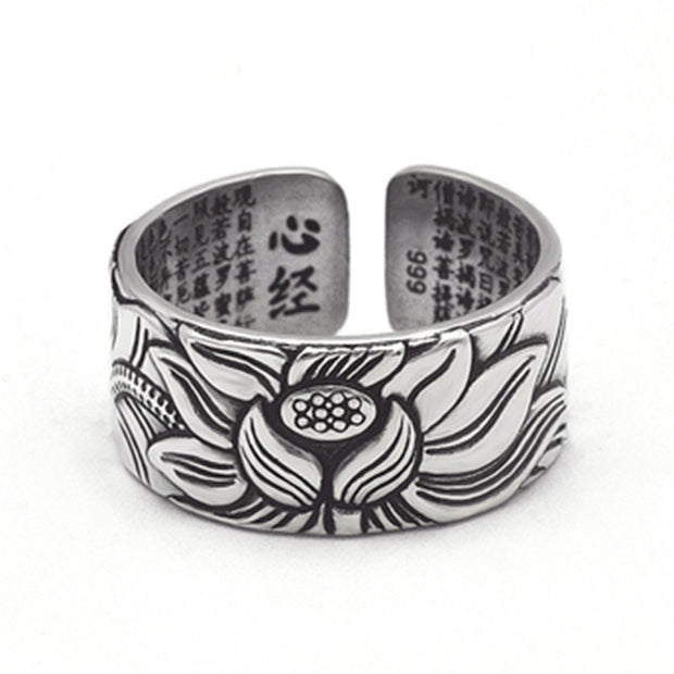 Buddhism Jewelry Like Vintage And Old Real Silver Plated Prajna Paramita Heart Sutra Lotus Ring - Jps collections