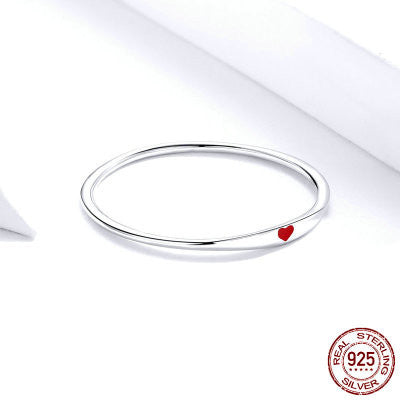 925 Sterling Silver Round Circle Pure Finger Ring Simple Heart Engrave Rings - Jps collections