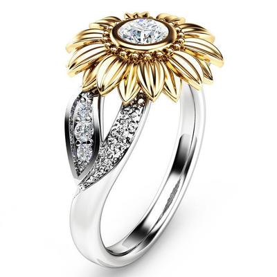 New gold-plated couple ring sunflower flower color separation zircon ring - Jps collections