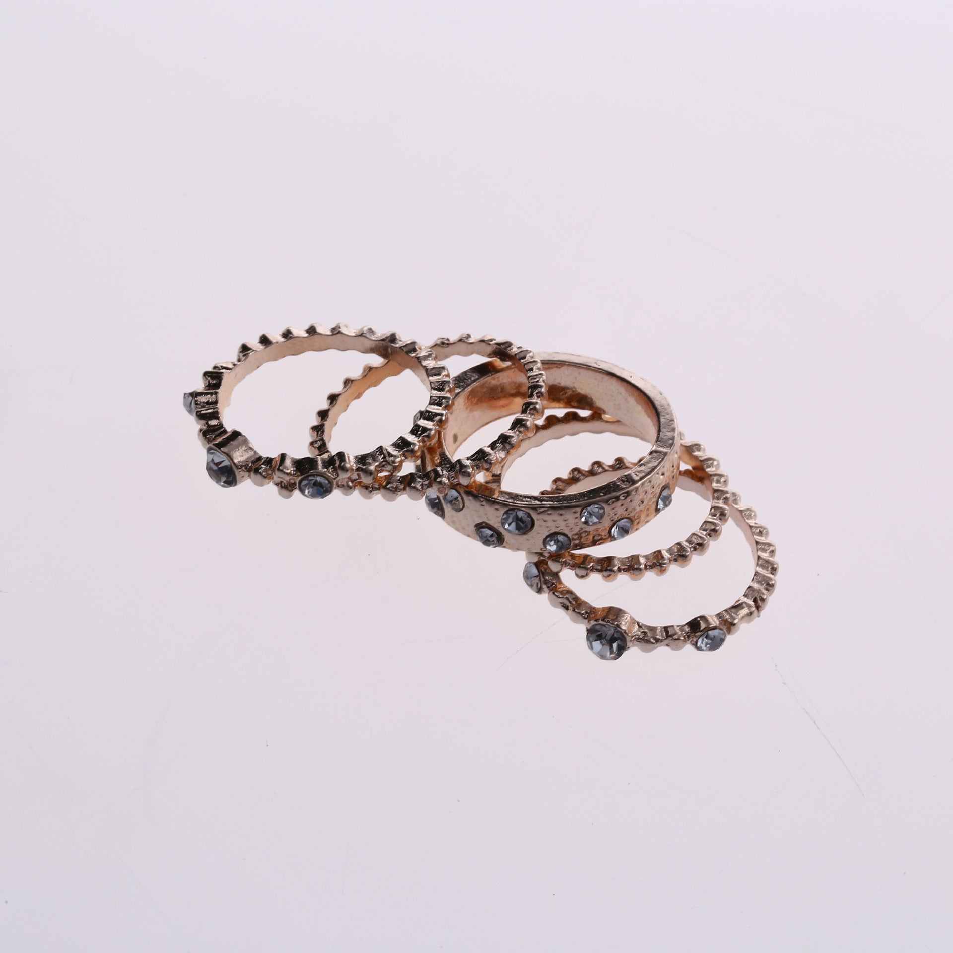 European And American Jewelry Rose Gold Stackable Diamonds Set Of Five Sets Of Rings BohemiaJ - Jps collections