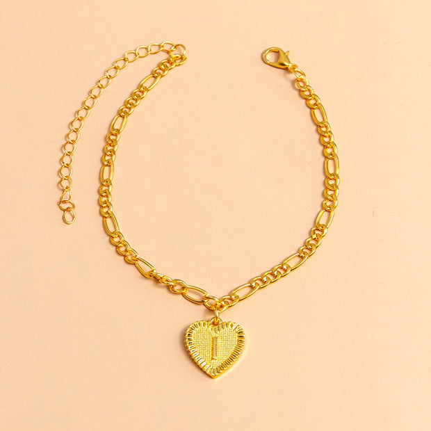 Initial Letter Anklet Gold Color Heart Pendant Foot Bracelets Women