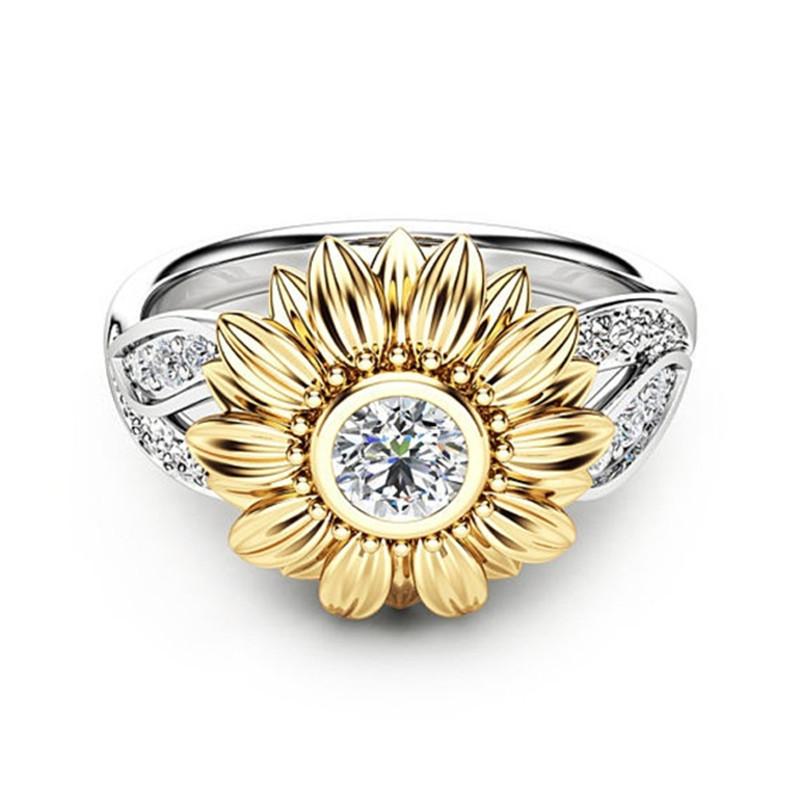 New gold-plated couple ring sunflower flower color separation zircon ring - Jps collections