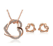 Customized Double Diamond Heart Necklace Earring Set - Jps collections