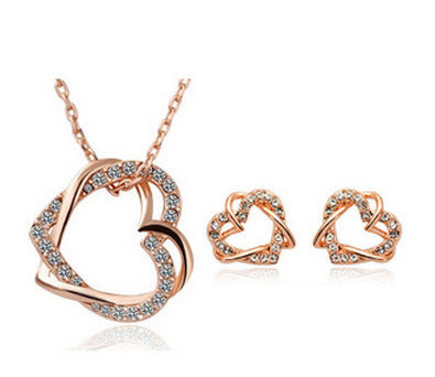 Customized Double Diamond Heart Necklace Earring Set - Jps collections