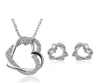 Customized Double Diamond Heart Necklace Earring Set - Jps collections