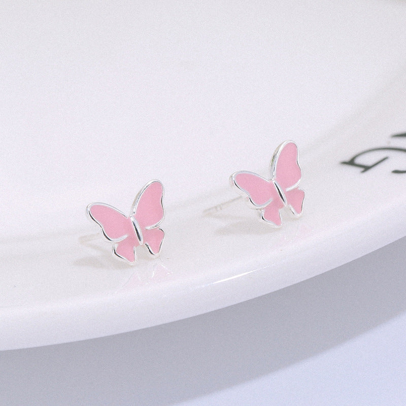 Sterling silver stud earrings literary cute butterfly stud earrings Korean fashion earrings - Jps collections