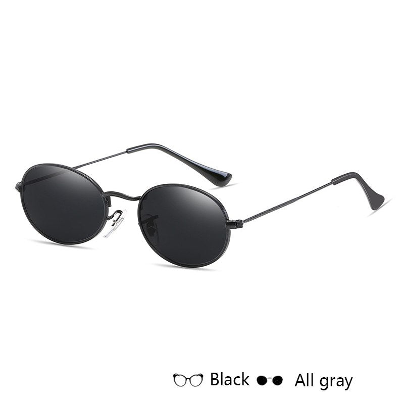 Fashion Women Sunglasses 2023 Famous Oval Sun Glasses Luxury Brand Metal Round Frames Black Small Cheap Eyewear - Jps collections