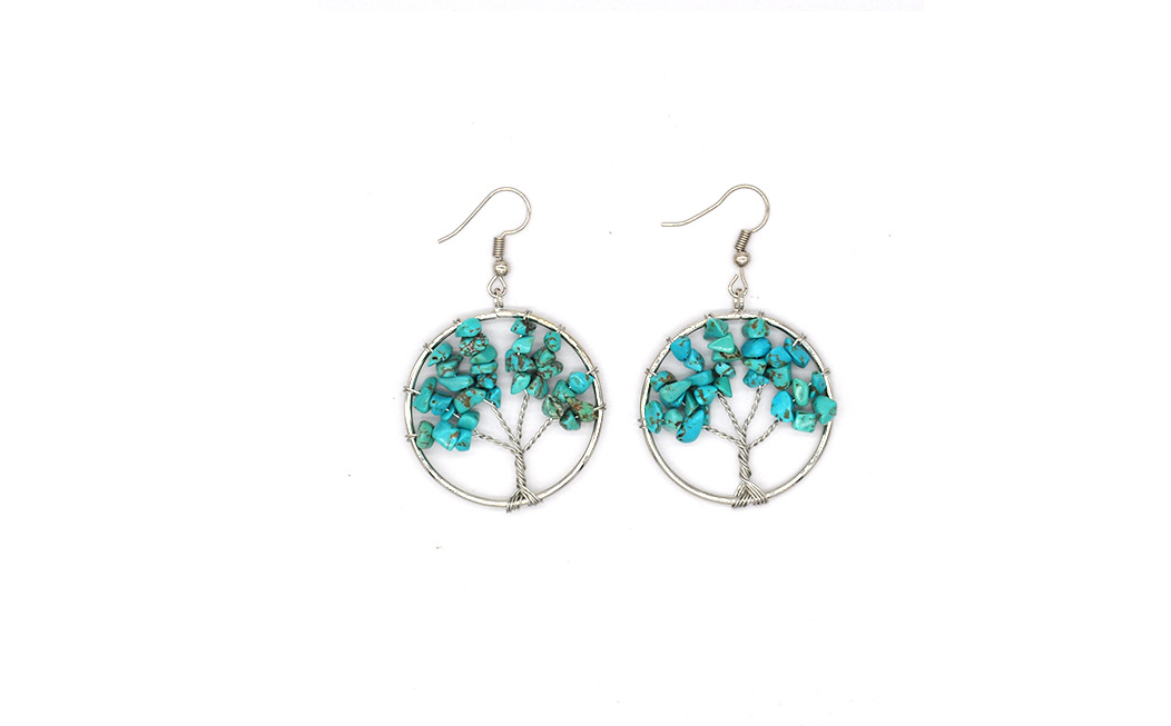 Natural Crystal Crushed Stone Tree Wishing Tree Earrings Crystal Tree Earrings Jewelry