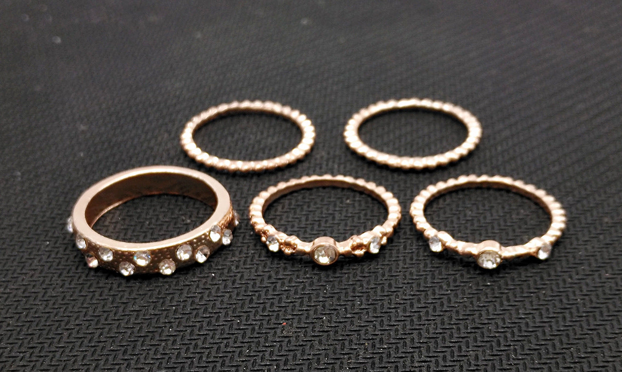 European And American Jewelry Rose Gold Stackable Diamonds Set Of Five Sets Of Rings BohemiaJ - Jps collections