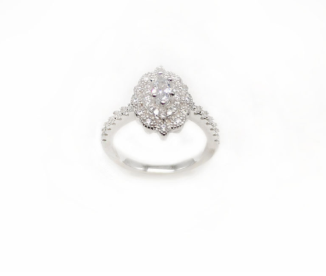 Luxury Silver With Diamond Oval Ring - Jps collections