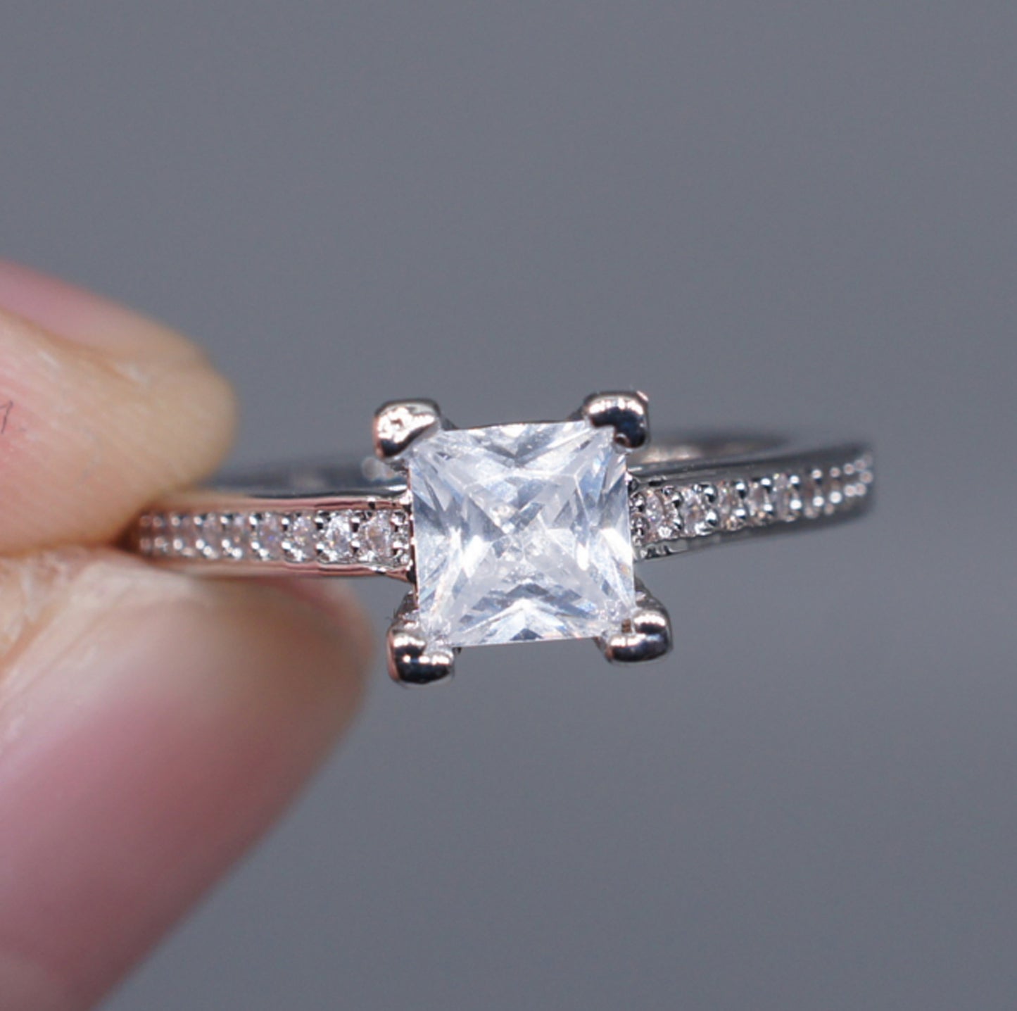 Square Diamond Princess Ring Four-claw Female Simulation Diamond Wedding Simple Japanese and Korean Fashion Diamond Ring Zircon Ring - Jps collections