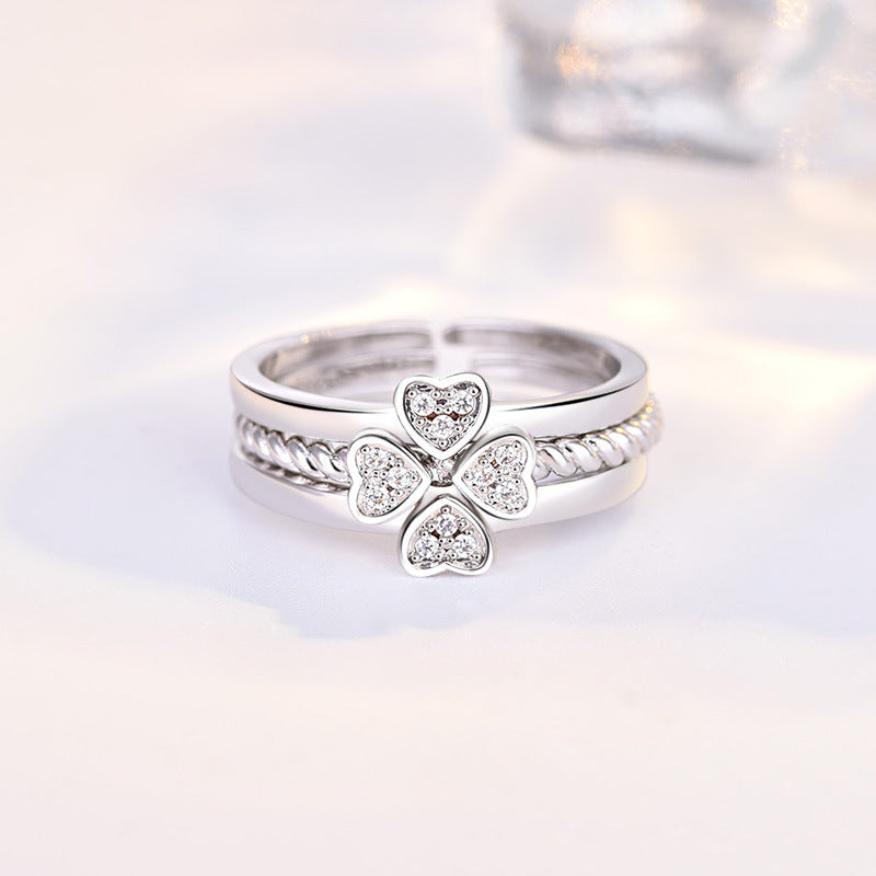 Ring Four-Leaf Clover Ring For Women Split Three-In-One Combination Opening Ring Adjustable Size - Jps collections