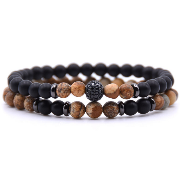 Micro-inlaid Zircon Nracelet 6mm Natural Stone Beaded Bracelet - Jps collections