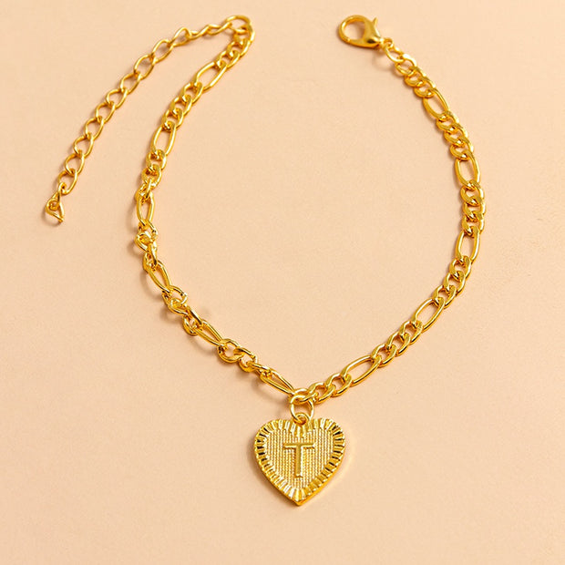 Initial Letter Anklet Gold Color Heart Pendant Foot Bracelets Women