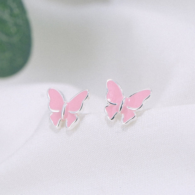 Sterling silver stud earrings literary cute butterfly stud earrings Korean fashion earrings - Jps collections