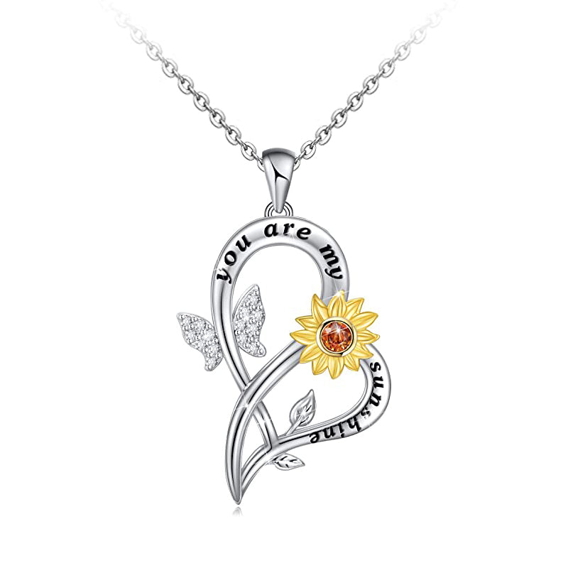 Sunshine Sunflower Necklace with Crystal Butterfly