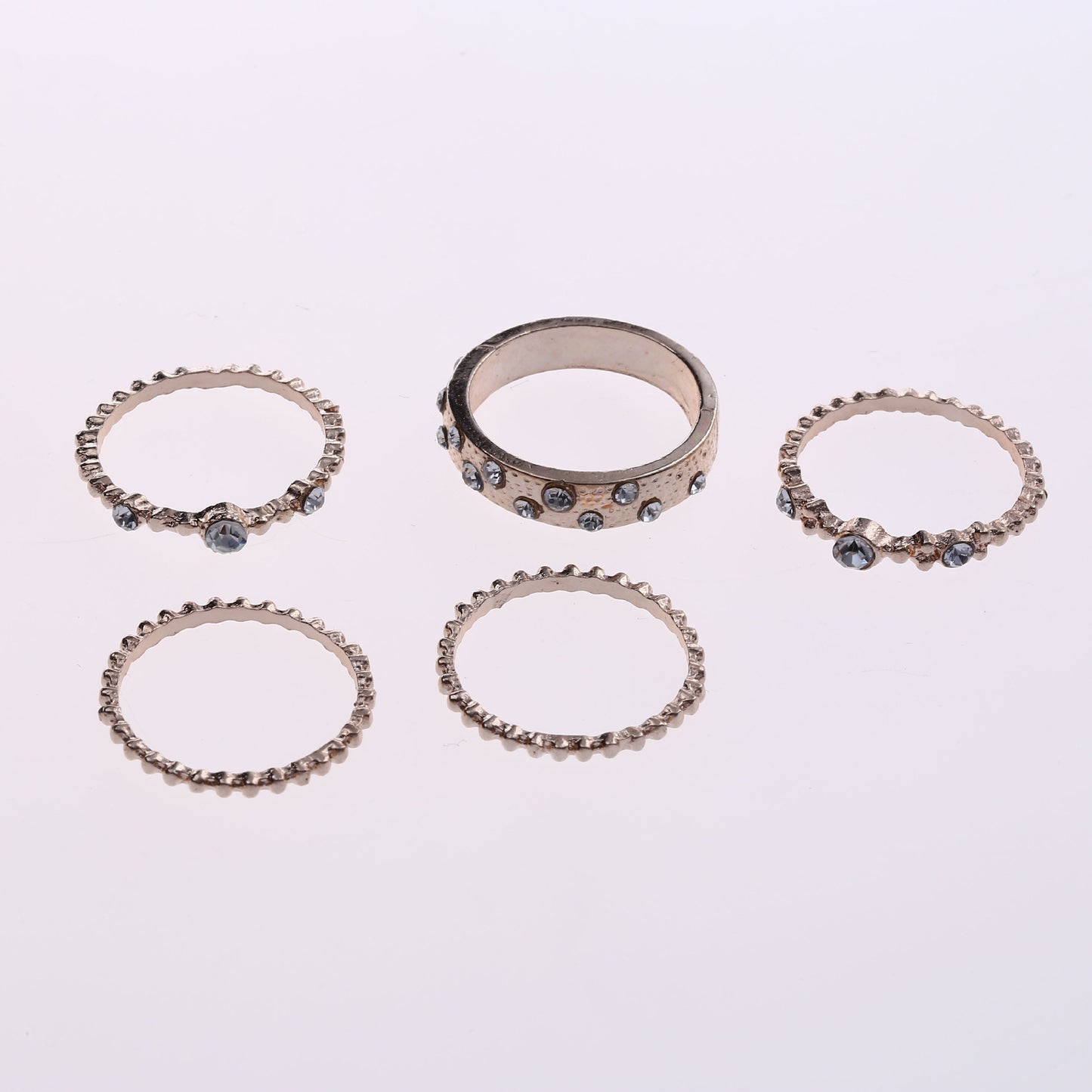 European And American Jewelry Rose Gold Stackable Diamonds Set Of Five Sets Of Rings BohemiaJ - Jps collections