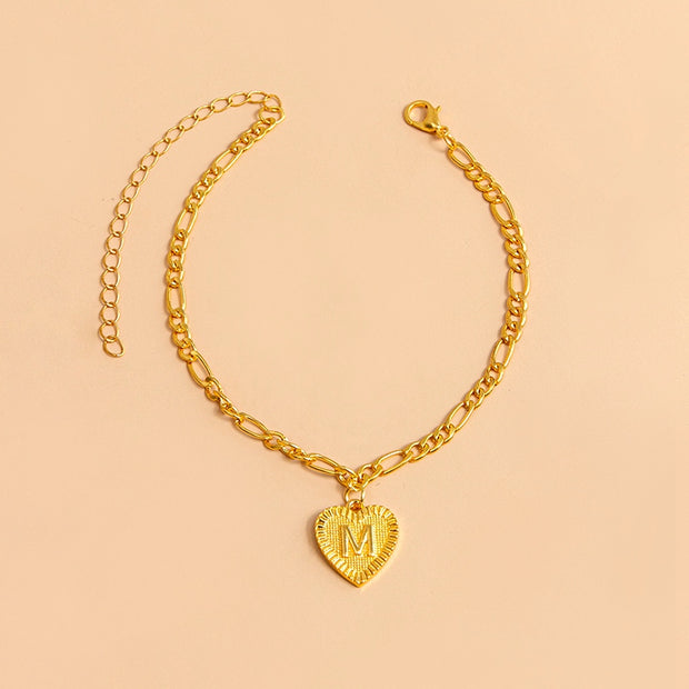 Initial Letter Anklet Gold Color Heart Pendant Foot Bracelets Women