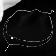 Square Stripe  Diamond Round Double Necklace