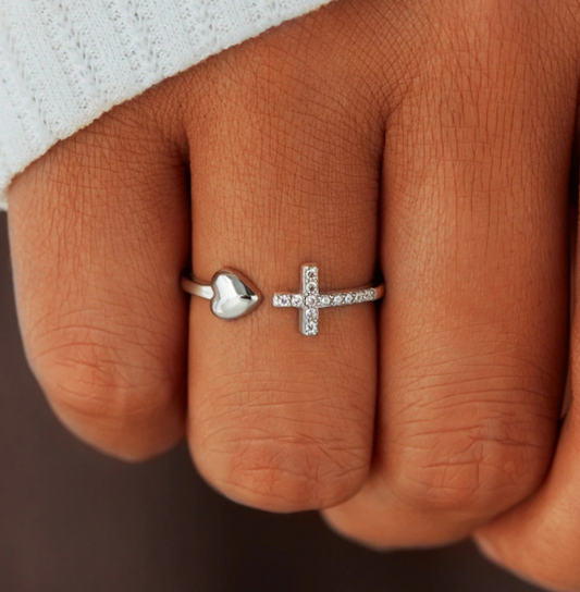 S925 Sterling Silver Love Cross Open Ring