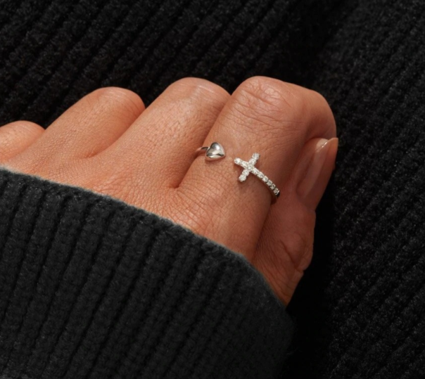 S925 Sterling Silver Love Cross Open Ring