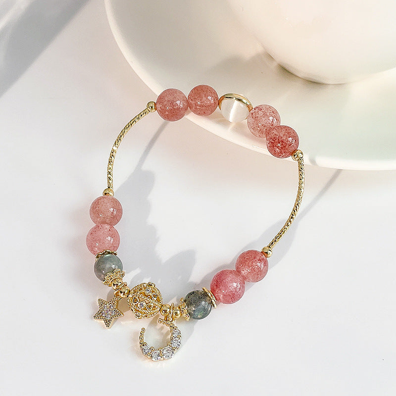 Natural Stone Star And Moon Strawberry Crystal Bracelet