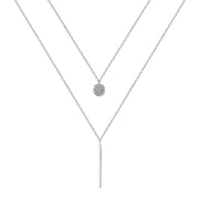 Square Stripe  Diamond Round Double Necklace