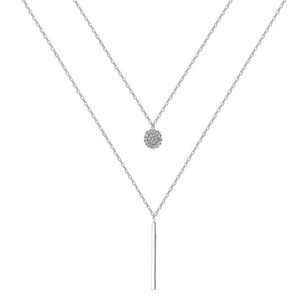 Square Stripe  Diamond Round Double Necklace