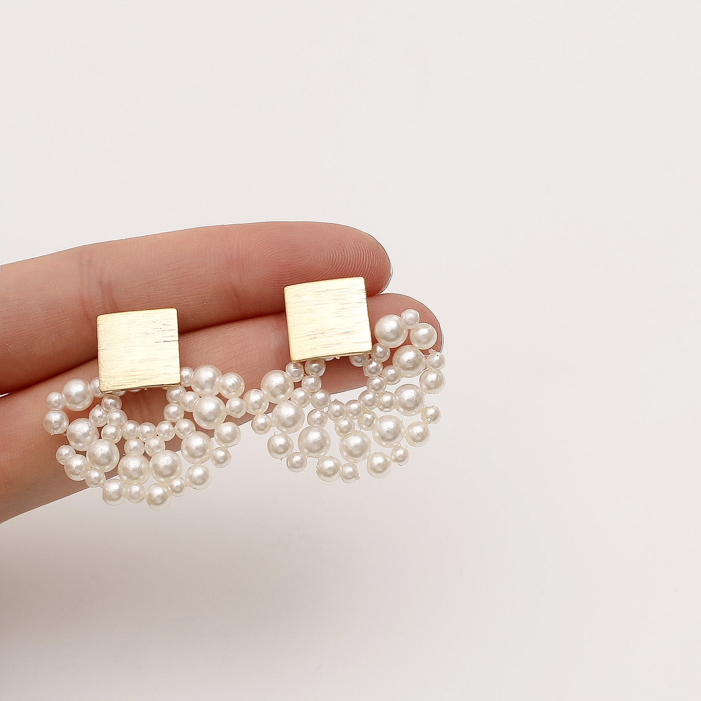 Handmade Pearl Woven Scalloped Pearl Stud Earrings - Jps collections