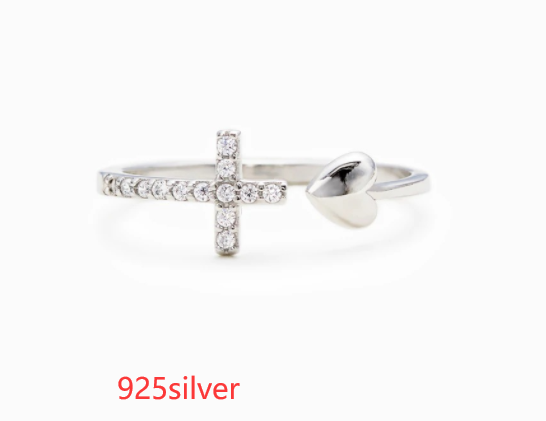 S925 Sterling Silver Love Cross Open Ring