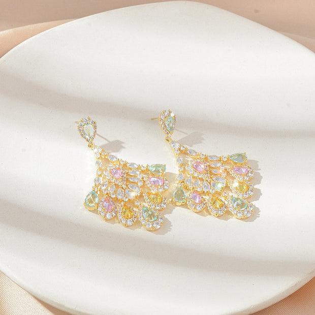 Handmade Micro-inlaid Colorful Zircon S925 Silver Earrings