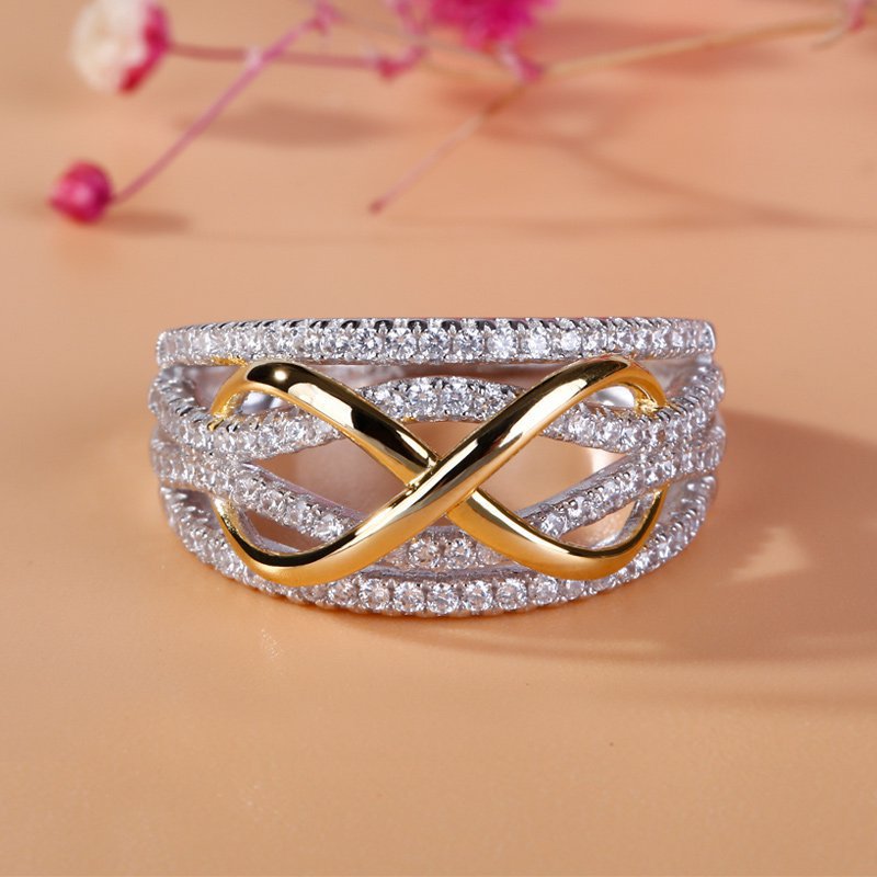 Trendy Style  Two Tone Color Round Zirconia Bowknot Ring