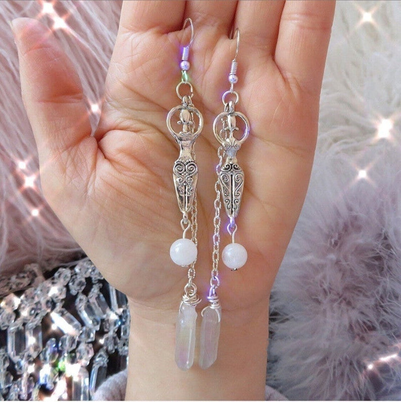 Moonstone And Angel Halo Quartz Wrap Earrings - Jps collections