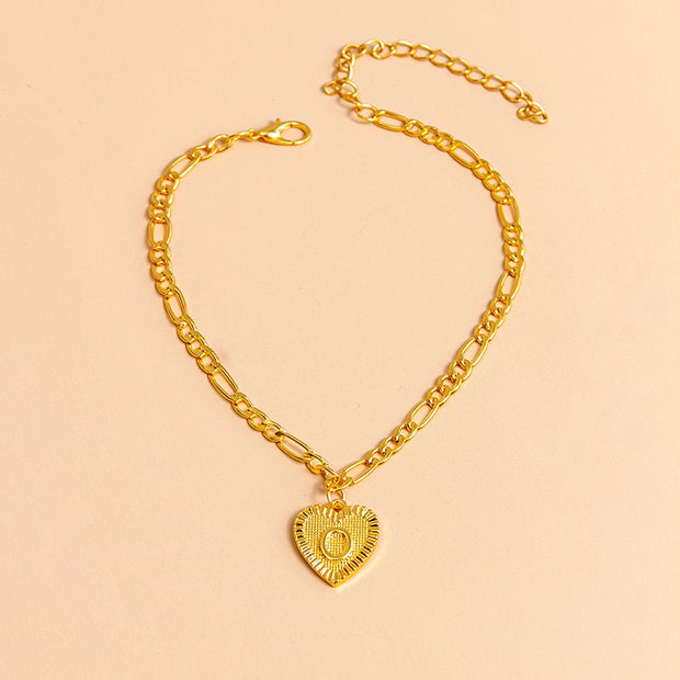 Initial Letter Anklet Gold Color Heart Pendant Foot Bracelets Women