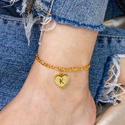 Initial Letter Anklet Gold Color Heart Pendant Foot Bracelets Women