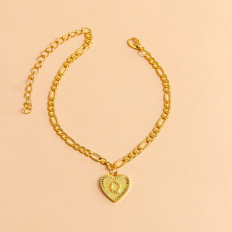 Initial Letter Anklet Gold Color Heart Pendant Foot Bracelets Women