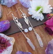 Moonstone And Angel Halo Quartz Wrap Earrings - Jps collections